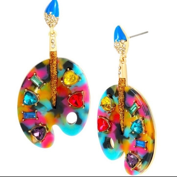 New! BETSEY JOHNSON Back To School Color Me Happy Artist Pallette Earrings. - Picture 1 of 11